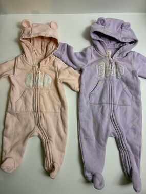 GAP Fleece Footed One-Piece Rompers - Pink & Lavender